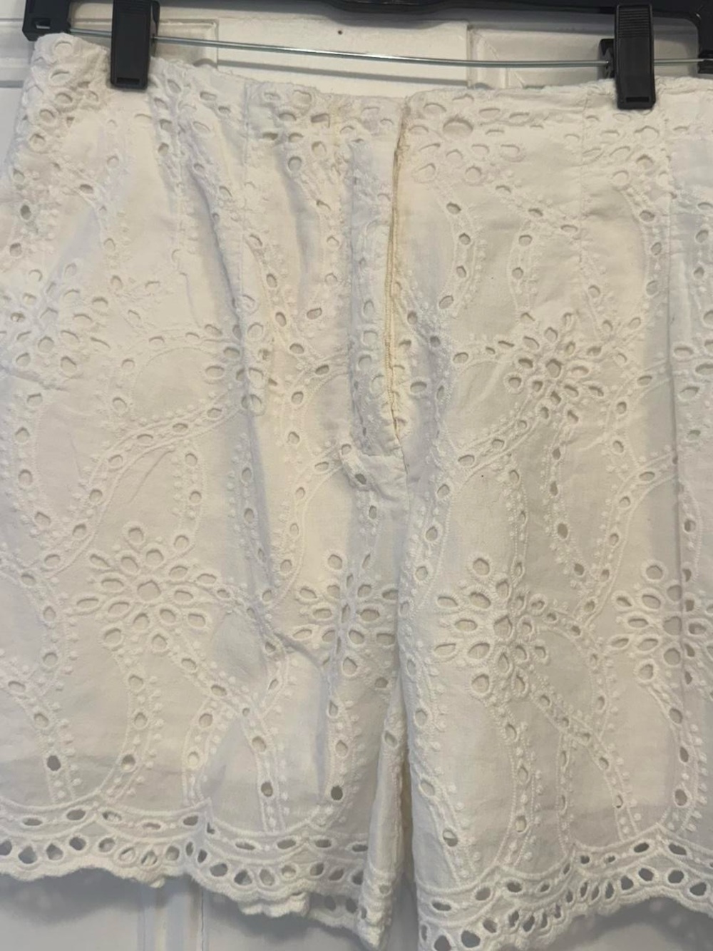 White Eyelet Cotton Shorts - Women